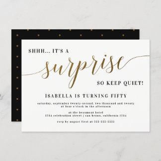 Moderne Gold Stilvolle Skriptüberraschung Geburtst Einladung