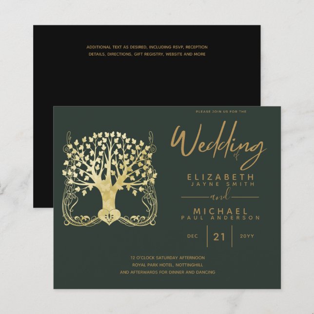 Moderne Gold Tree of Life Budget Wedding Einladung (Vorne/Hinten)