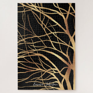 Moderne Gold Tree Silhouette Minimal Black Design 