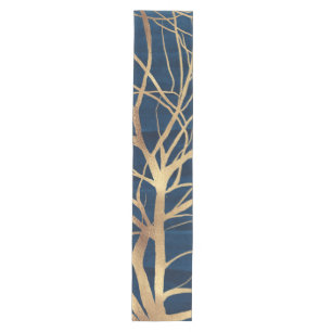 Moderne Gold Tree Silhouette Minimales blaues Desi Mittelgroßer Tischläufer