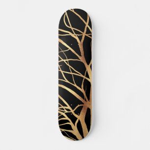 Moderne Gold Tree Silhouette Minimales Schwarzes D Skateboard