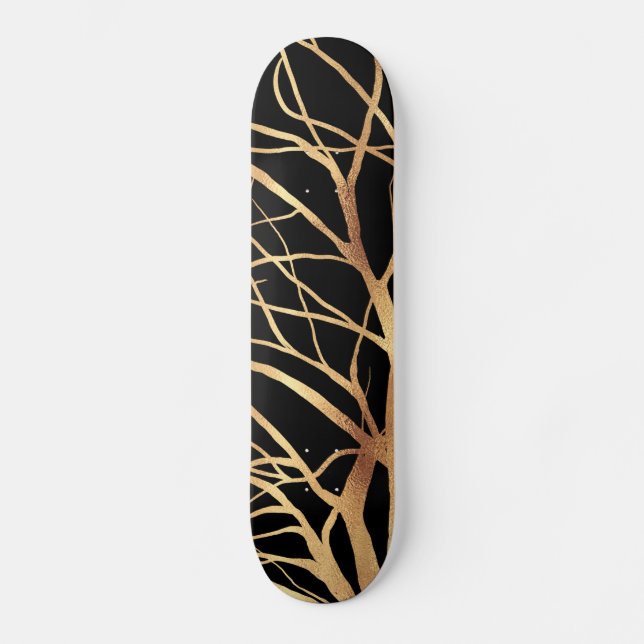 Moderne Gold Tree Silhouette Minimales Schwarzes D Skateboard (Vorderseite)