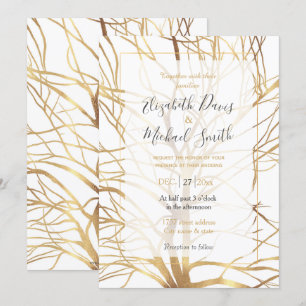 Moderne Gold Tree Silhouette Minimales Weißdesign Einladung