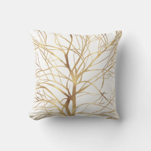 Moderne Gold Tree Silhouette Minimales Weißdesign Kissen