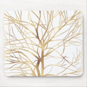 Moderne Gold Tree Silhouette Minimales Weißdesign Mousepad