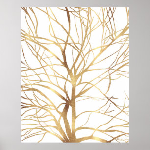 Moderne Gold Tree Silhouette Minimales Weißdesign Poster