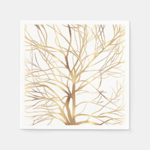 Moderne Gold Tree Silhouette Minimales Weißdesign Serviette
