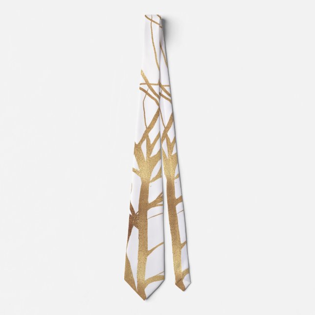 Moderne Gold Tree Silhouette Minimales Weißes Desi Krawatte (Vorderseite)