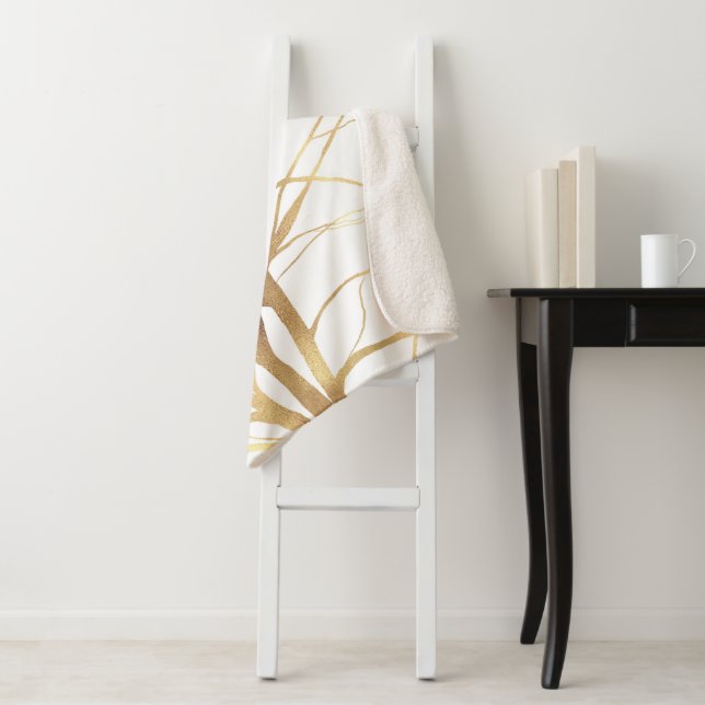 Moderne Gold Tree Silhouette Minimales Weißes Desi Sherpadecke (Beispiel)