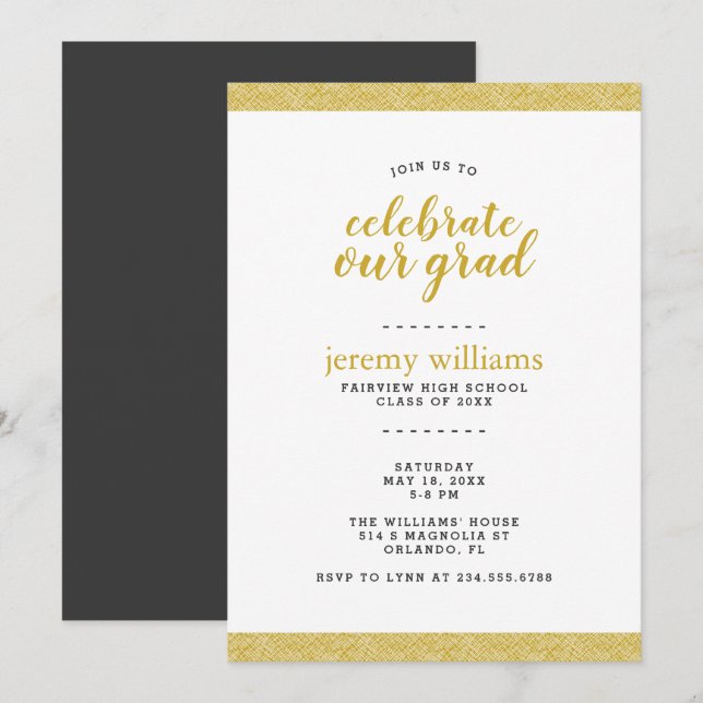 Moderne Gold- und Gray Graduation Party - Einladun Einladung (Vorne/Hinten)