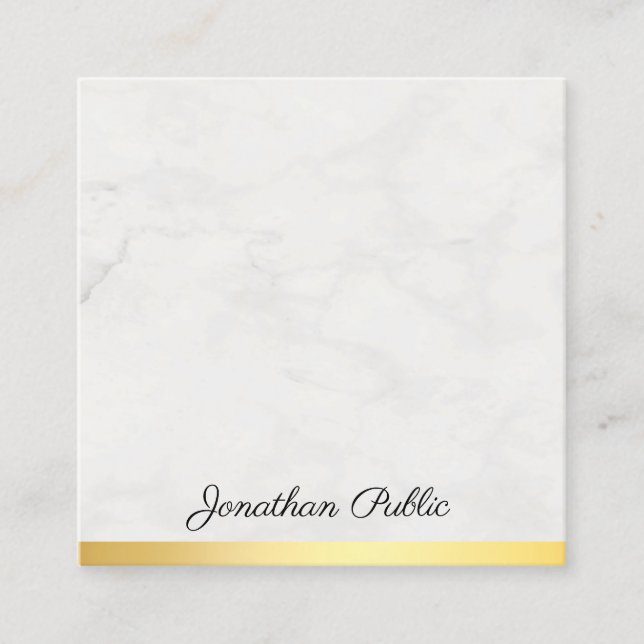 Moderne Gold und Marmor Eleganter Handschrift Text Quadratische Visitenkarte (Vorderseite)