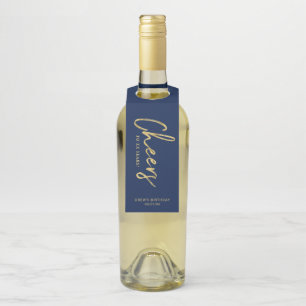 Moderne Gold- und Navy-Brush-Lettering-Cheers-Part Flaschenanhänger