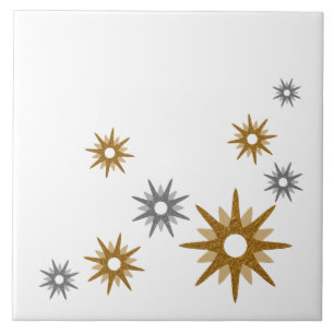 Moderne Gold- und Silbersterne im Mittelalterstil Fliese