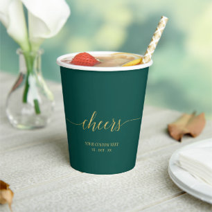 Moderne Gold- und Smaragdgrün-Lettering Cheers-Par Pappbecher
