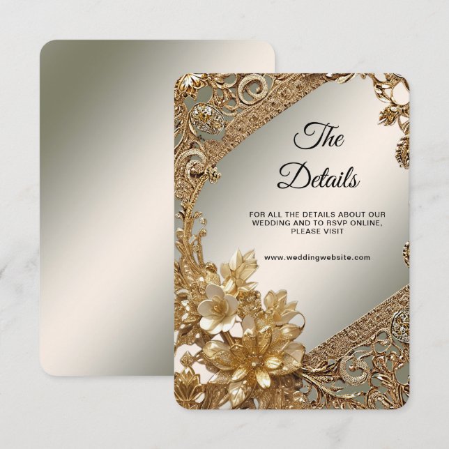 Moderne Gold Verziert-Blumen-Detailkarte Begleitkarte (Vorne/Hinten)