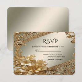 Moderne Gold Verziert-Blütenkarte RSVP Karte