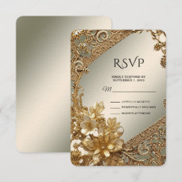 Moderne Gold Verziert-Blütenkarte RSVP Karte