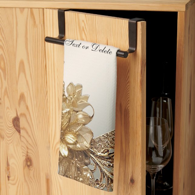 Moderne Gold Verziert Floral Kitchetücher Geschirrtuch (Drittel gefaltet)