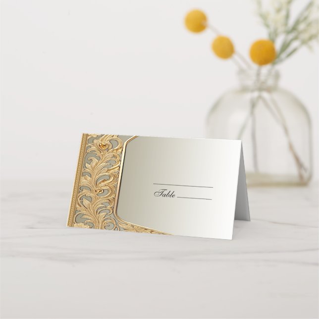 Moderne Gold Verzierte Platzkarte (Vorderseite)