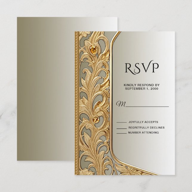 Moderne Gold Verzierte RSVP-Karte RSVP Karte (Vorne/Hinten)
