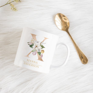 Moderne Gold-Wasserfarbe-Blumen- Buchstabe X Mon Kaffeetasse