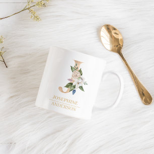 Moderne Gold-Wasserfarben-Blumen-Initiale J Mono Kaffeetasse