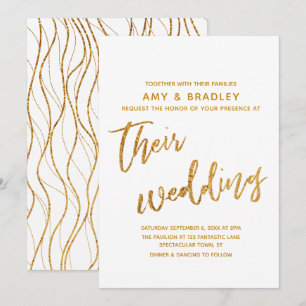 Moderne Gold Waves Handwriting White Wedding Einladung