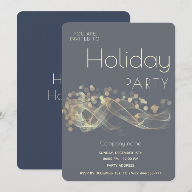 Moderne Gold Wavy Bokee Corporate Holiday Party Einladung (Vorne/Hinten)