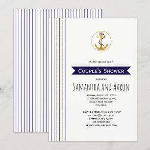Moderne Goldankerstreifen nautischer Polterabend Einladung