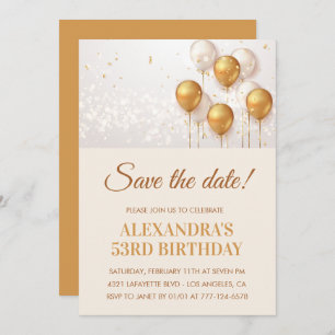 Moderne Goldballons Save the Date 53. Einladung