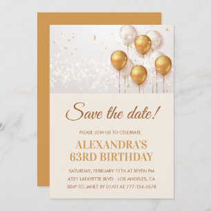 Moderne Goldballons Save the Date 63. Einladung