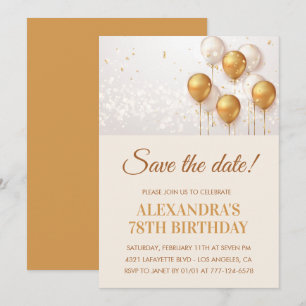 Moderne Goldballons Save the Date 78. Einladung