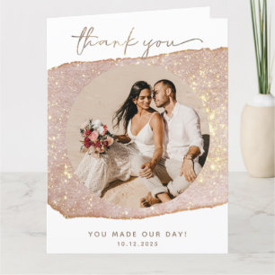 Moderne Goldblush-Glitzer-Foto-Hochzeit Dankeskarte