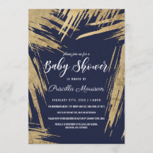 Moderne Goldbrushstrokes-Marine-Blau-Babyparty