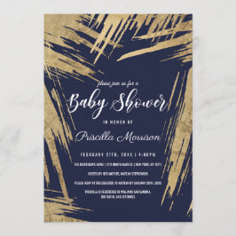 Moderne Goldbrushstrokes-Marine-Blau-Babyparty Einladung