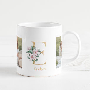 Moderne Goldbuchstabe E-Blume Zweifoto-Monogramm Kaffeetasse