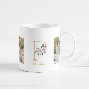 Moderne Goldbuchstabe P Blume Zweifoto-Monogramm Kaffeetasse