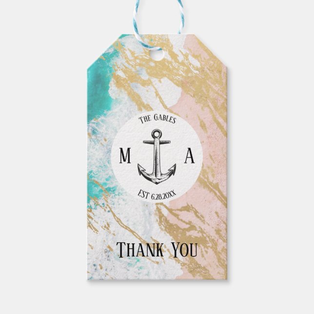 Moderne Golden Beach Anchor Hochzeit Geschenkanhänger (Vorderseite)