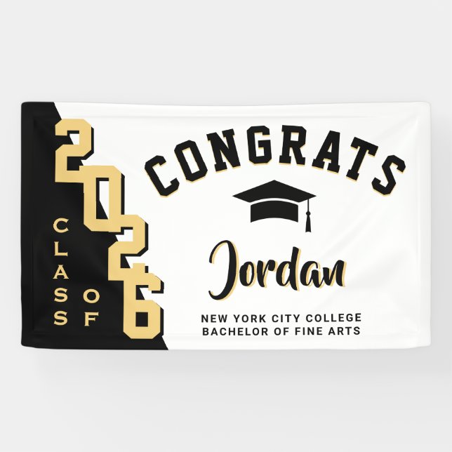 Moderne Golden Black Abschluss Class 2025 Party Banner (Horizontal)