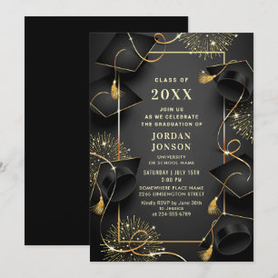Moderne Golden Black Graduation Party Einladung