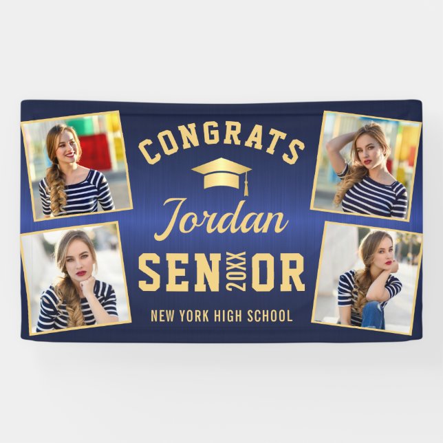 Moderne Golden Blue Abschluss Klasse 2023 FOTO Banner (Horizontal)