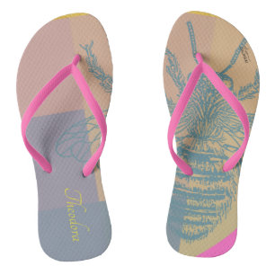 Moderne Golden Blue Bee Flip Flops