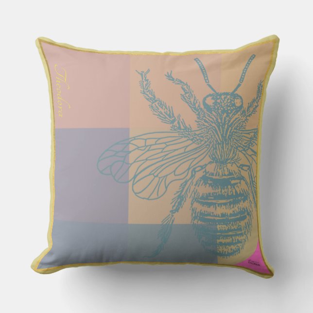 Moderne Golden Blue Bee Kissen (Vorderseite)