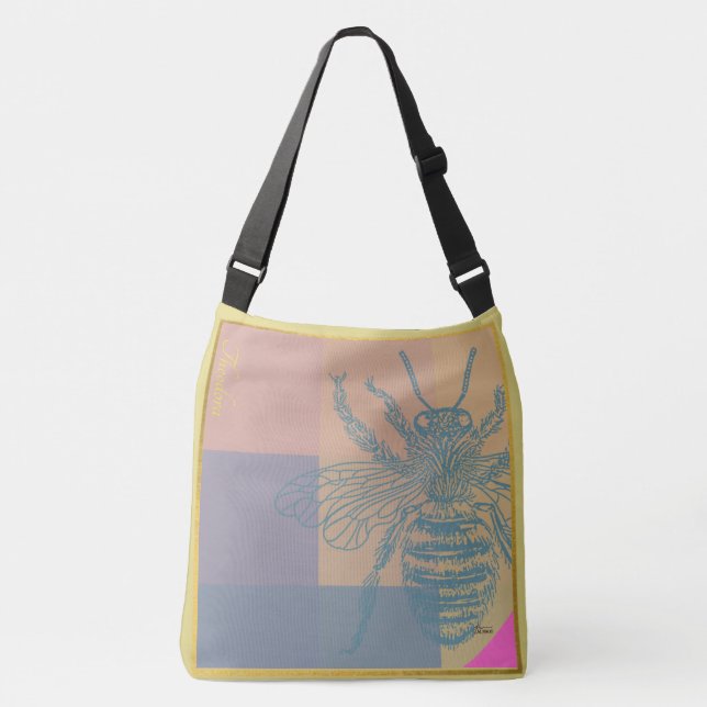 Moderne Golden Blue Bee Tragetaschen Mit Langen Trägern (Vorderseite)