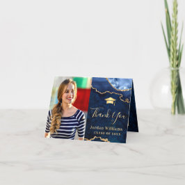 Moderne Golden Blue Marble Agate Graduation Party Dankeskarte