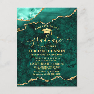 Moderne Golden Green Graduation Party Einladung Postkarte