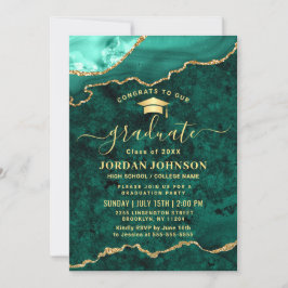 Moderne Golden Green Marble Graduation Party Einladung
