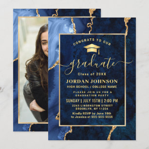 Moderne Golden Navy Blauer Marmor Graduation Party Einladung