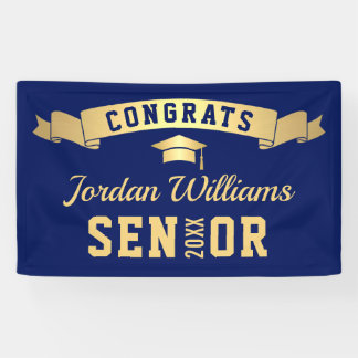 Moderne Golden Navy Blue Graduation Party 2024 Banner