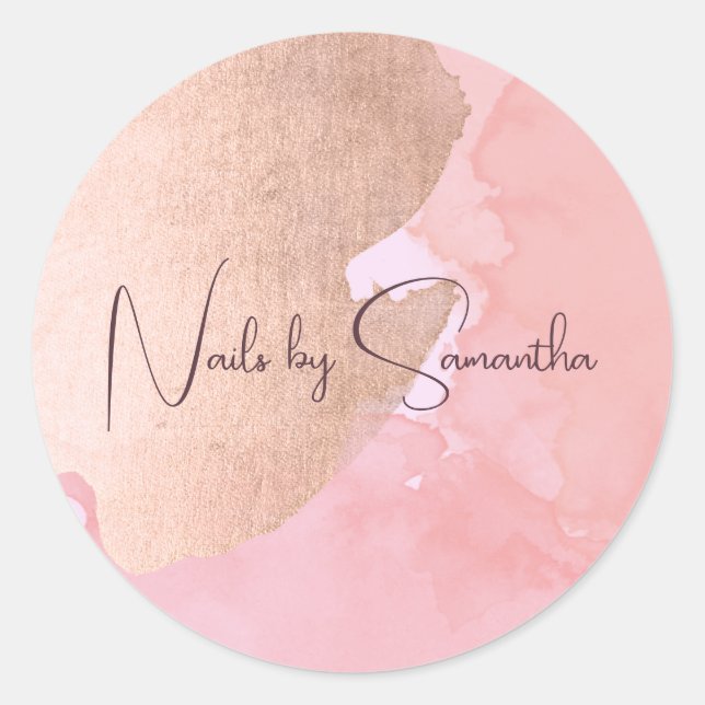 Moderne goldene Aquarellnägel der Rose Runder Aufkleber (Vorderseite)